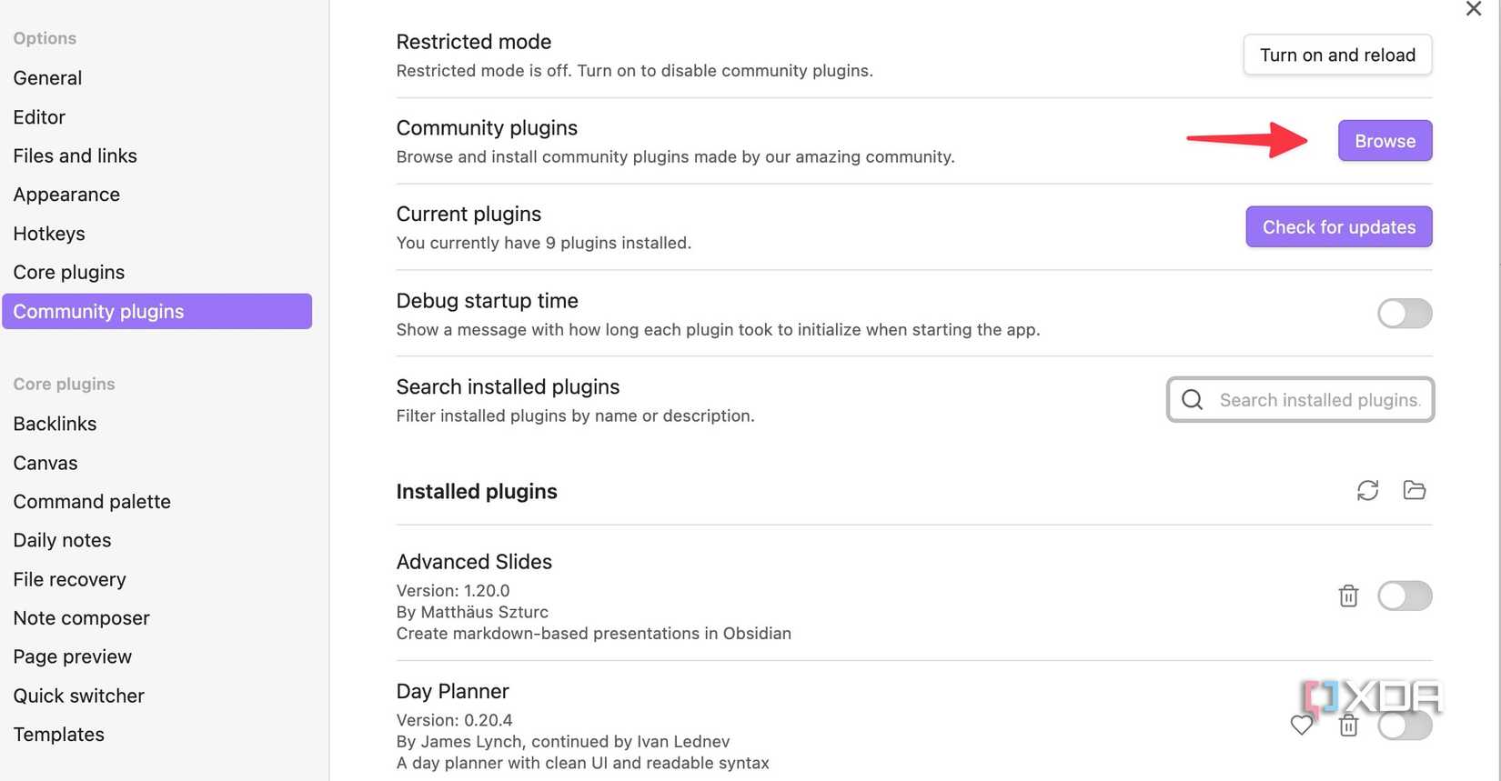 Community plugins in Obsidian