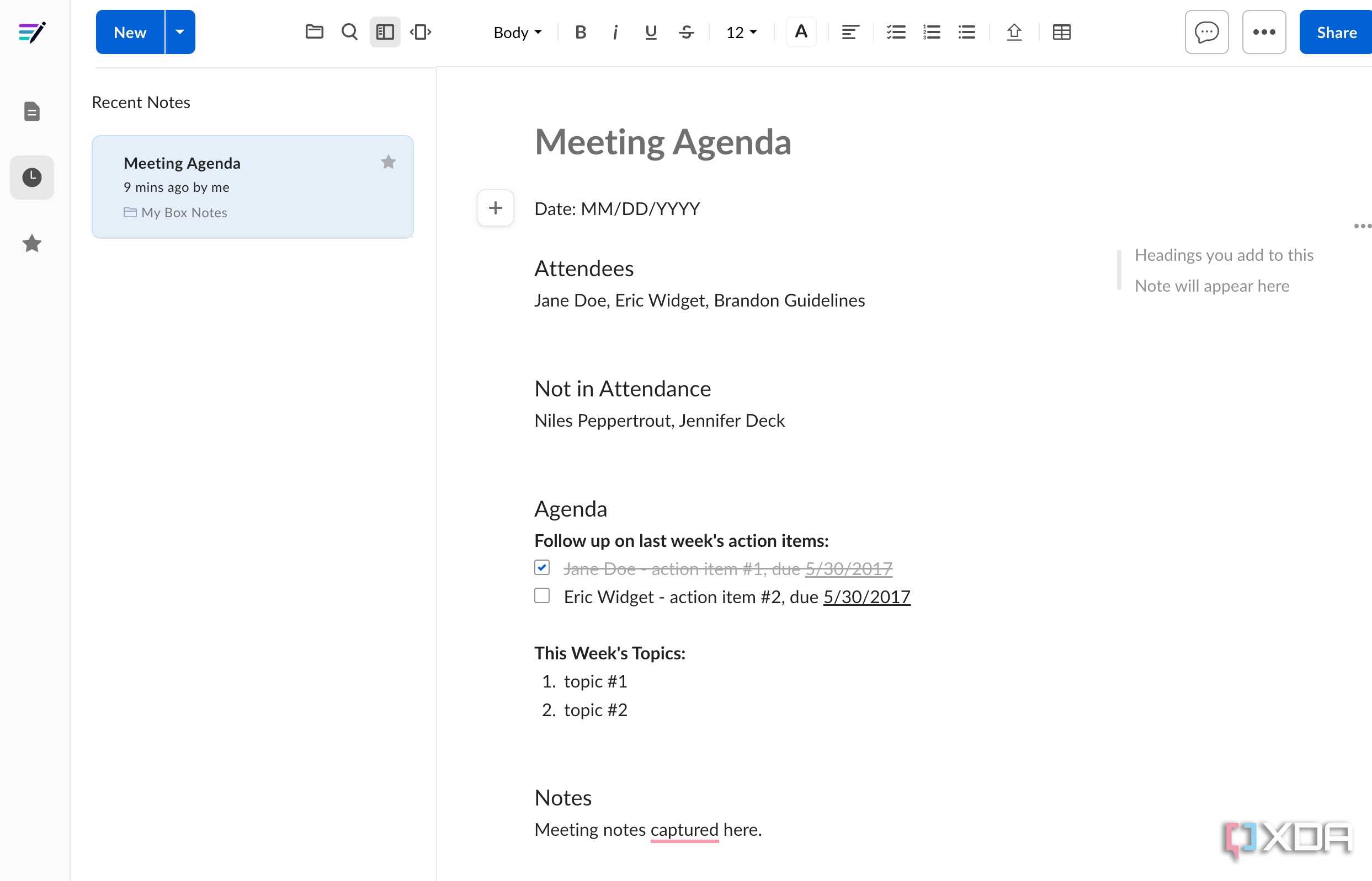 A screenshot showing Box document