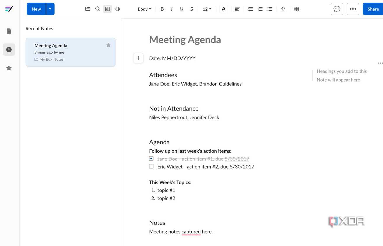 A screenshot showing Box document