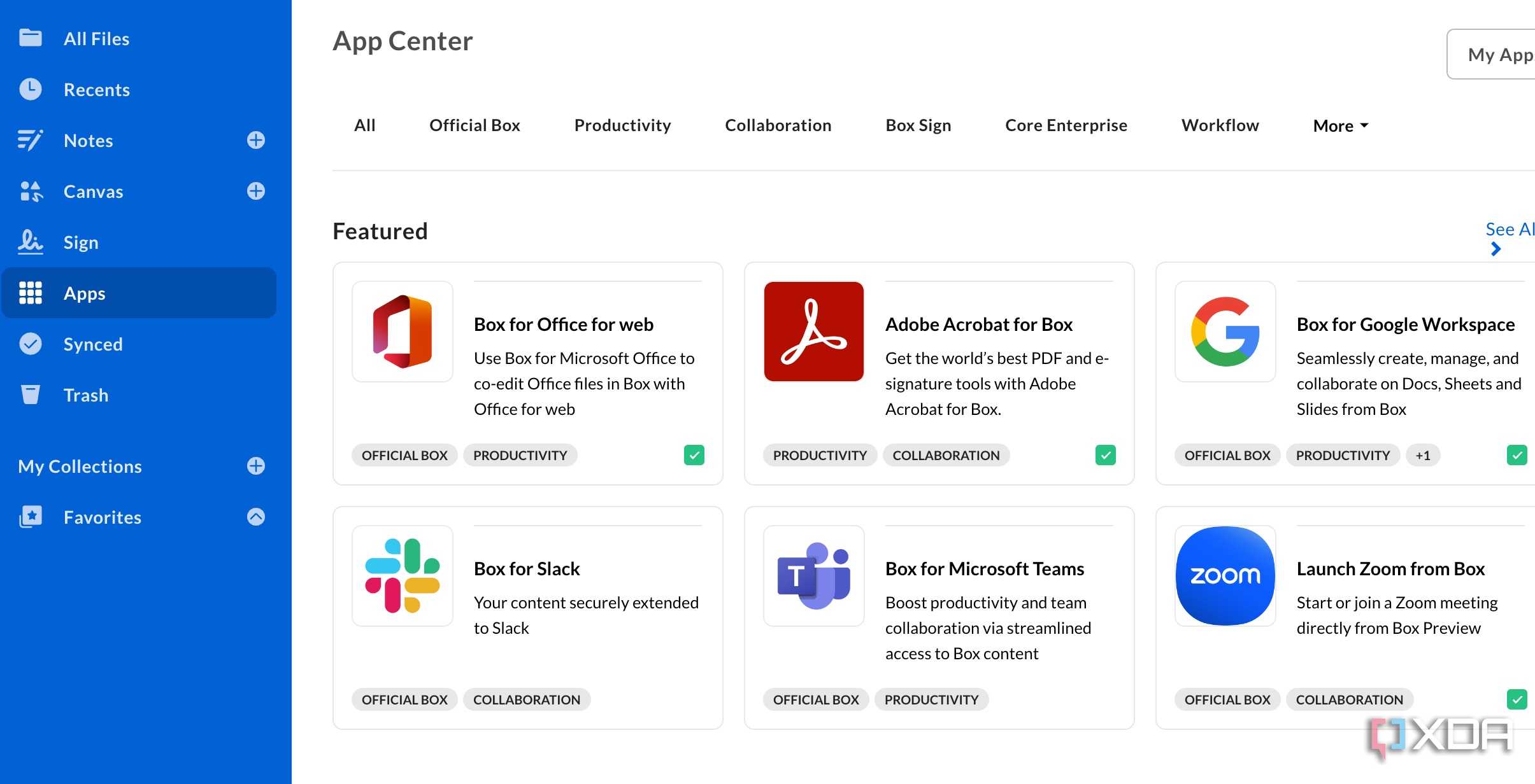 A screenshot showing Box apps