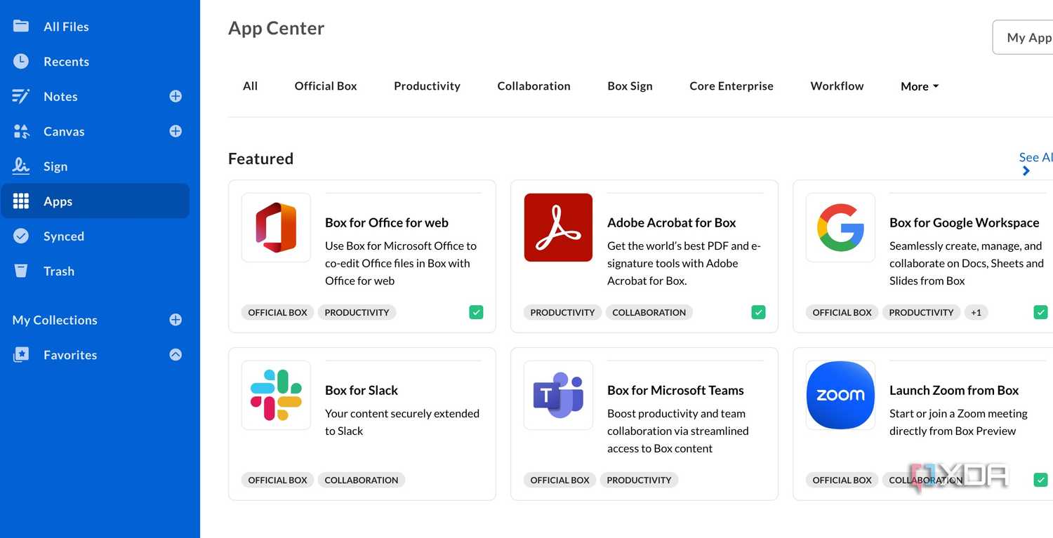 A screenshot showing Box apps
