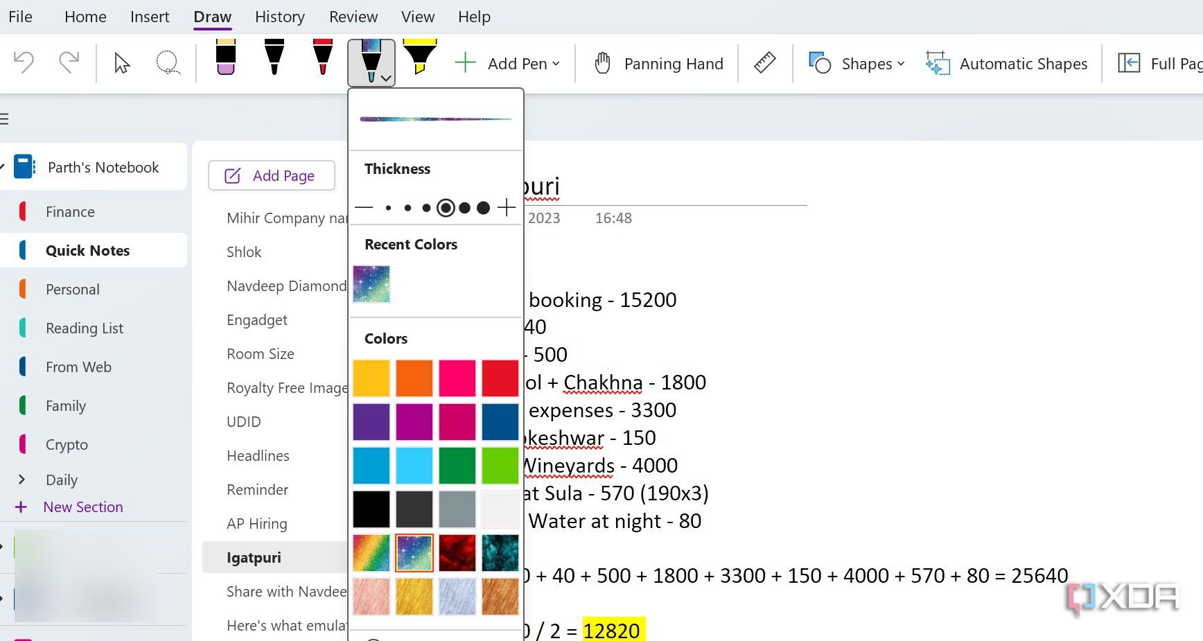 OneNote ink support
