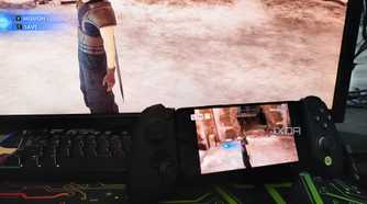 Crisis Core: Final Fantasy being streamed to a Poco M6 Pro via Parsec, with the phone attached to a GameSir Galileo G8+