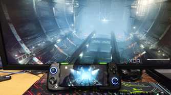 Armored Core VI being streamed to a Poco M6 Pro via Parsec, with the phone attached to a GameSir Aileron X4