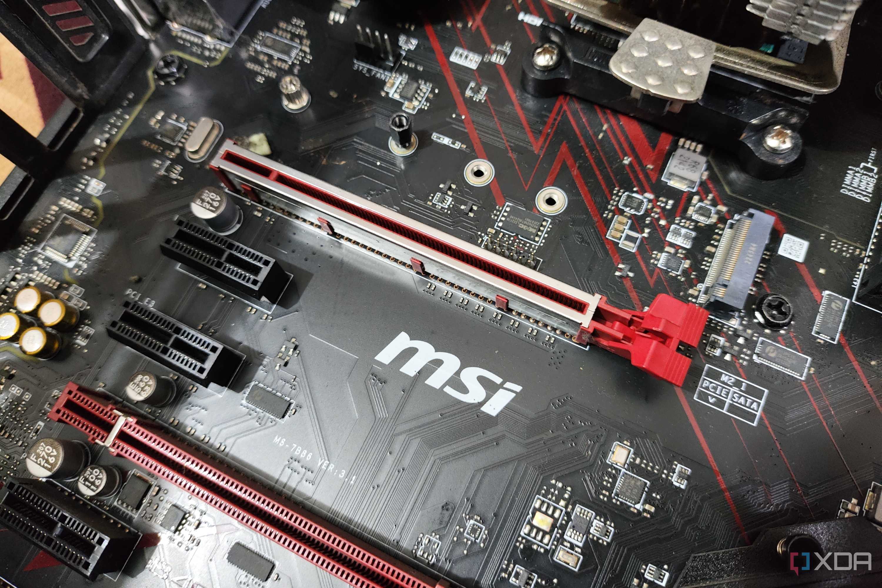 The PCIe x16 socket on a motherboard