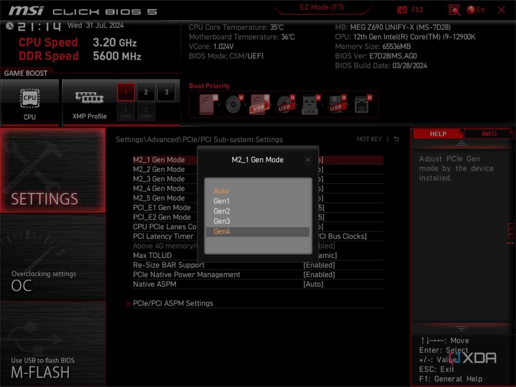 msi bios showing setting pcie gen manually