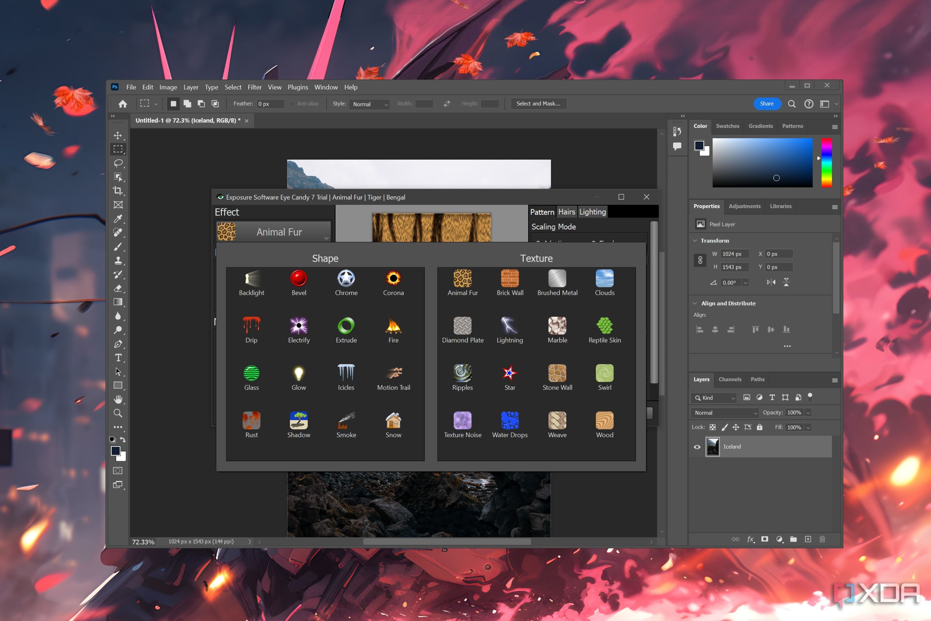 Editing an image in Adobe Photoshop with the help of Eye Candy 7