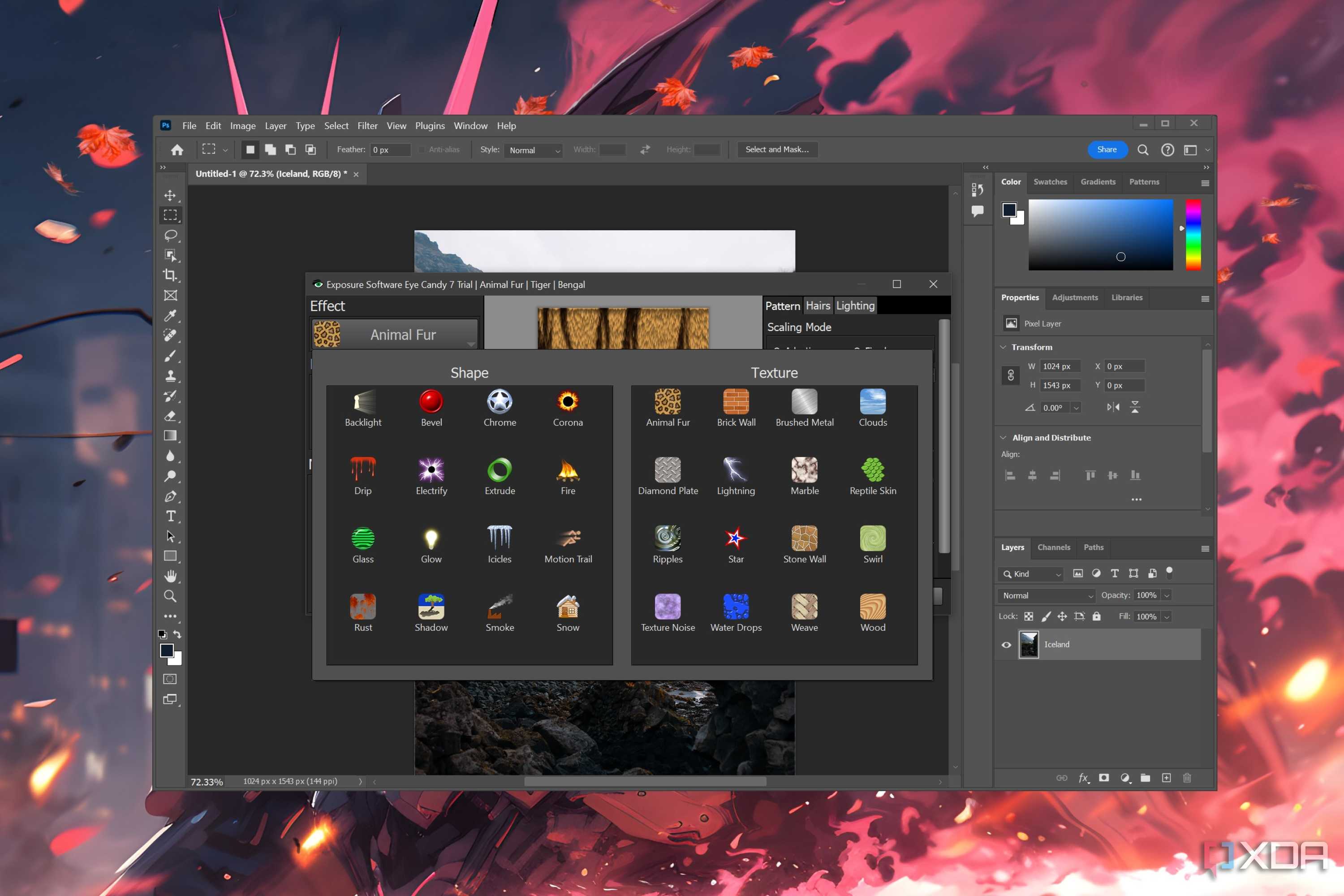 Editing an image in Adobe Photoshop with the help of Eye Candy 7
