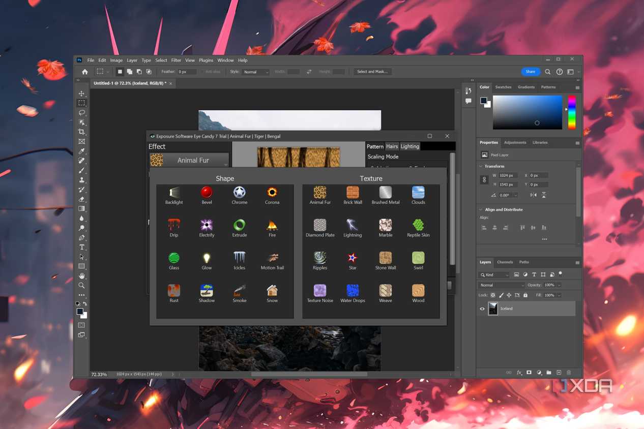 Editing an image in Adobe Photoshop with the help of Eye Candy 7