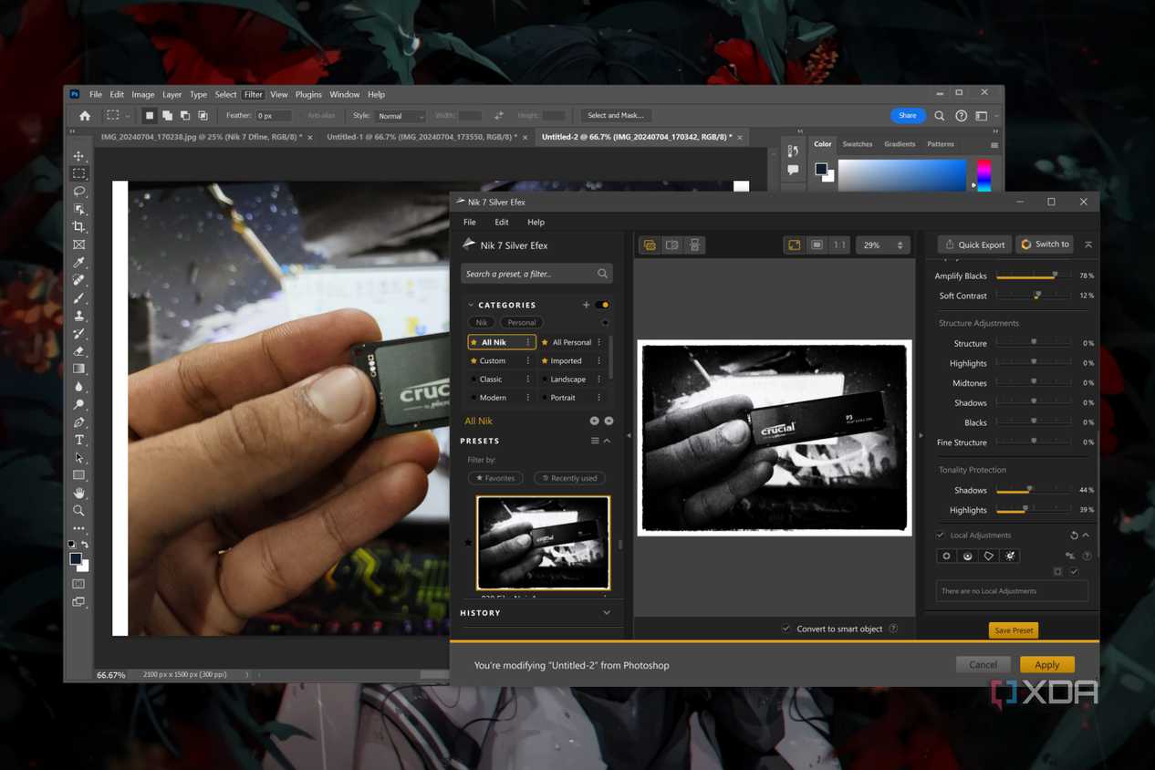 Editing an image in Adobe Photoshop with the help of Nik Collection
