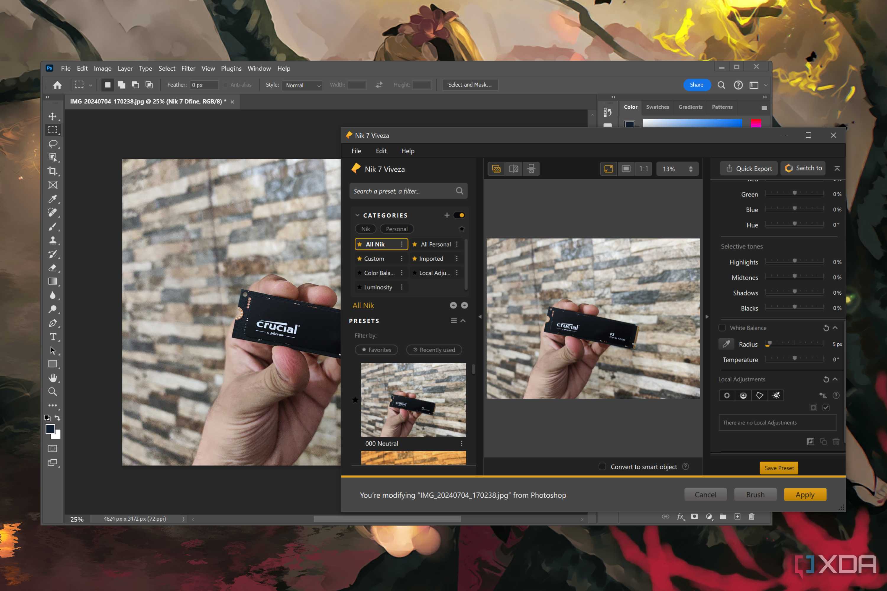 Editing an image in Adobe Photoshop with the help of Nik Collection