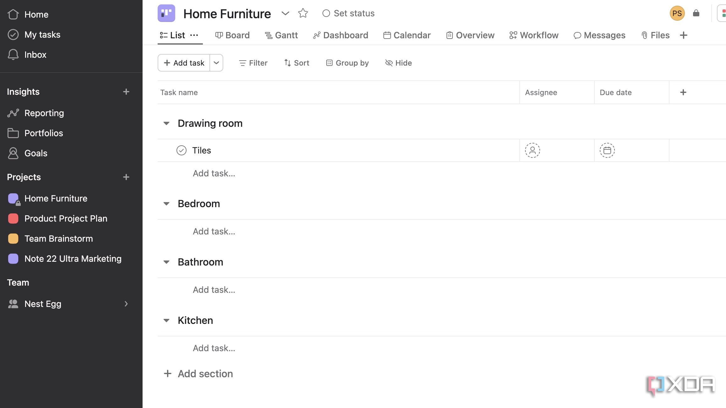Asana home