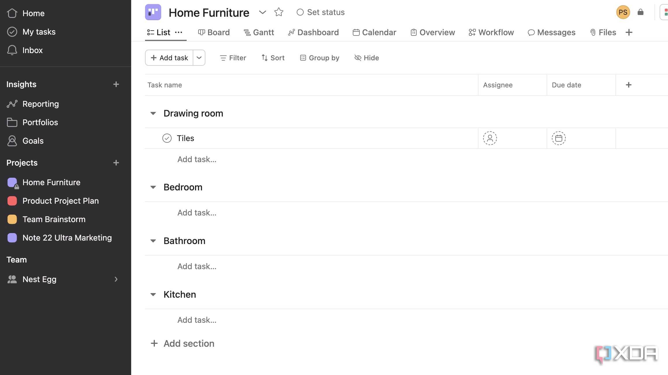 Asana home