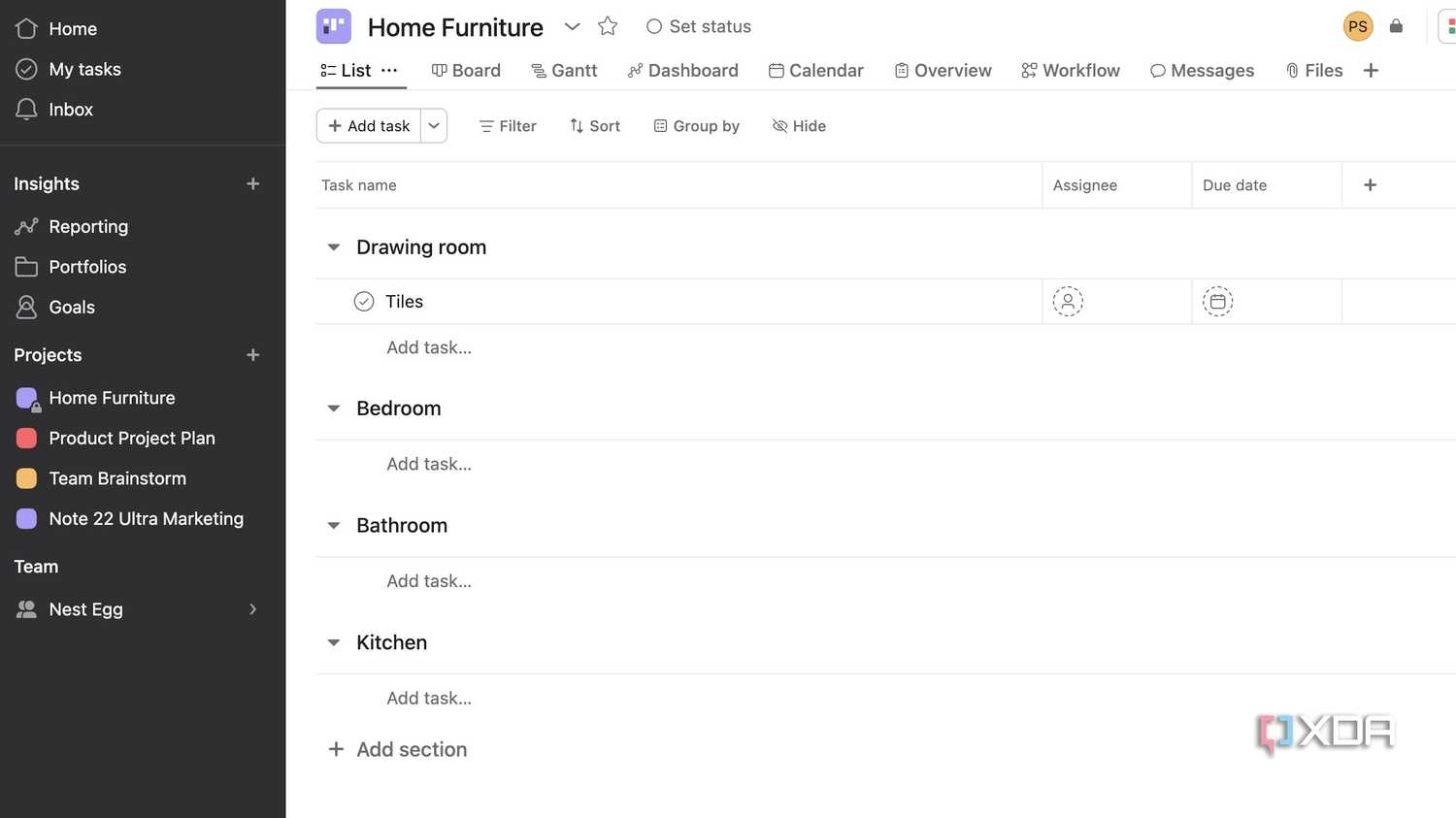 Asana home