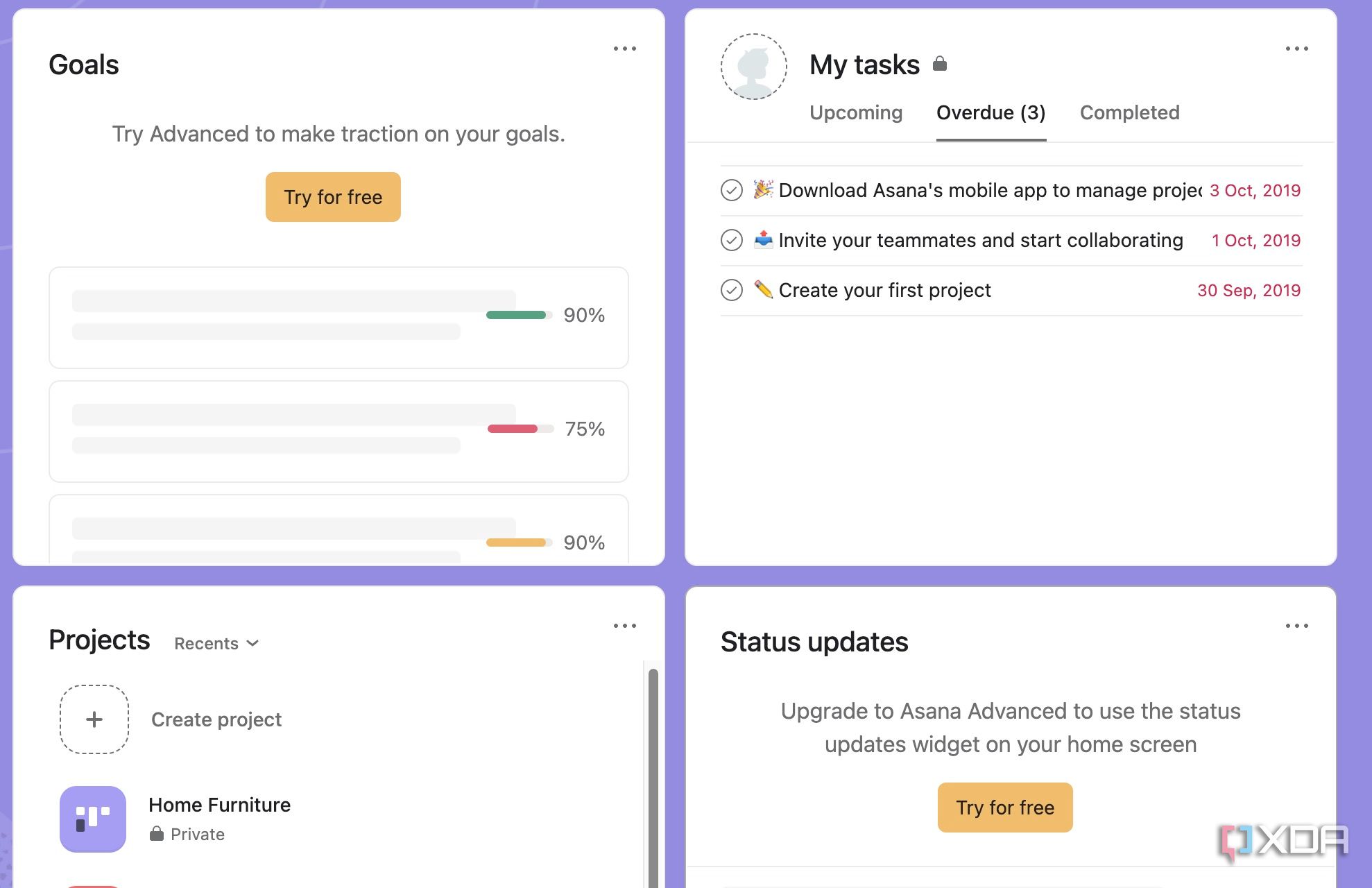 Asana widgets