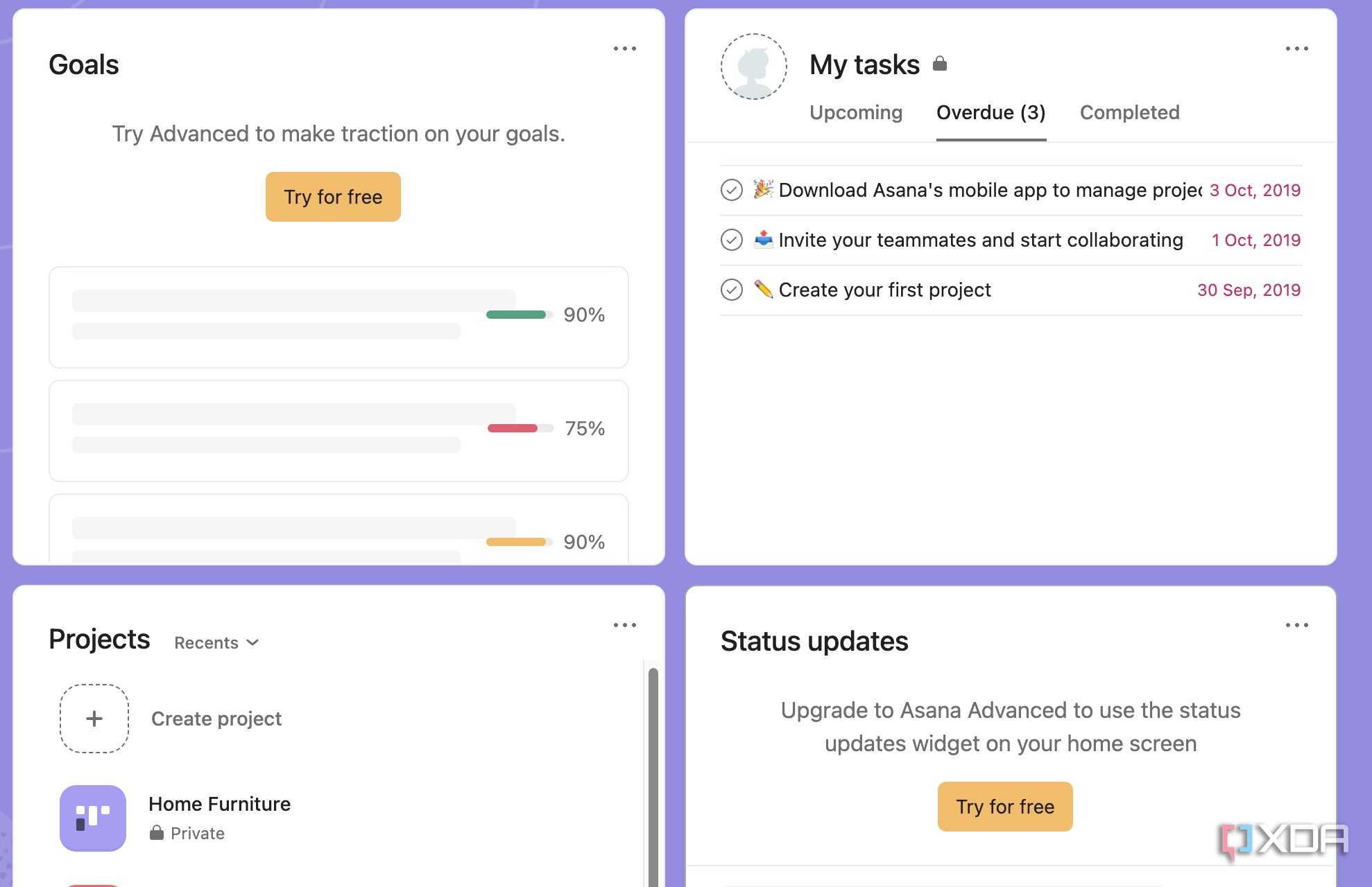 Asana widgets