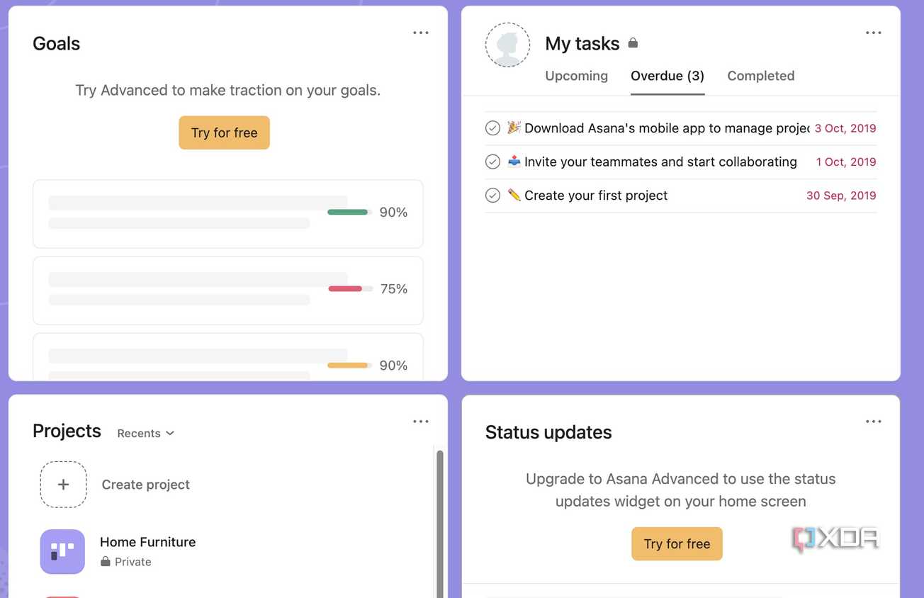 Asana widgets