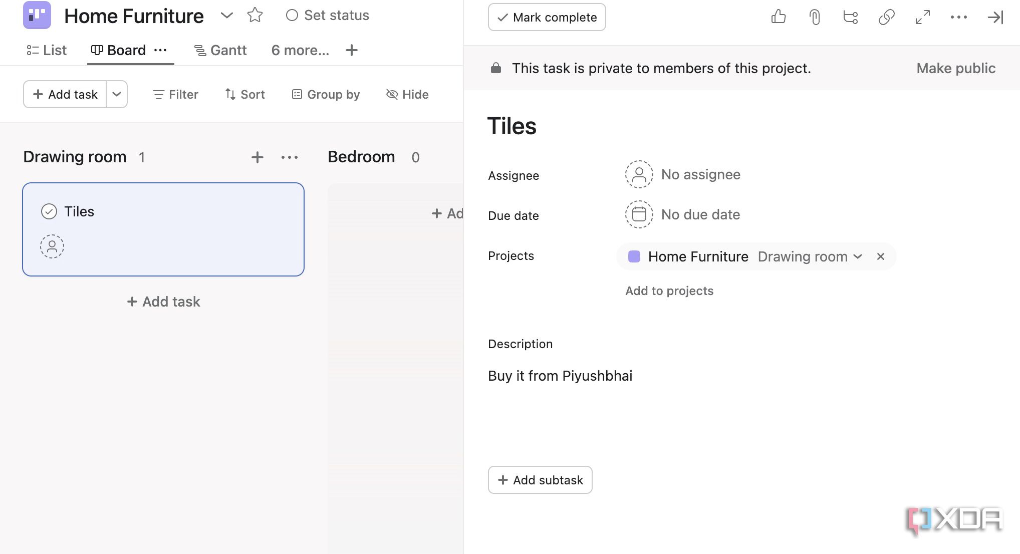 Asana task details