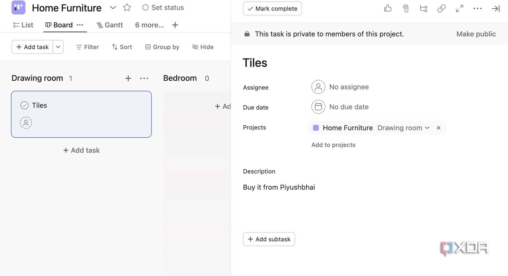 Asana task details
