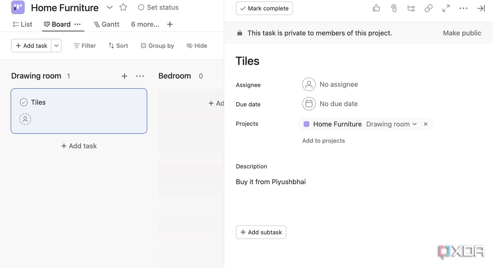 Asana task details