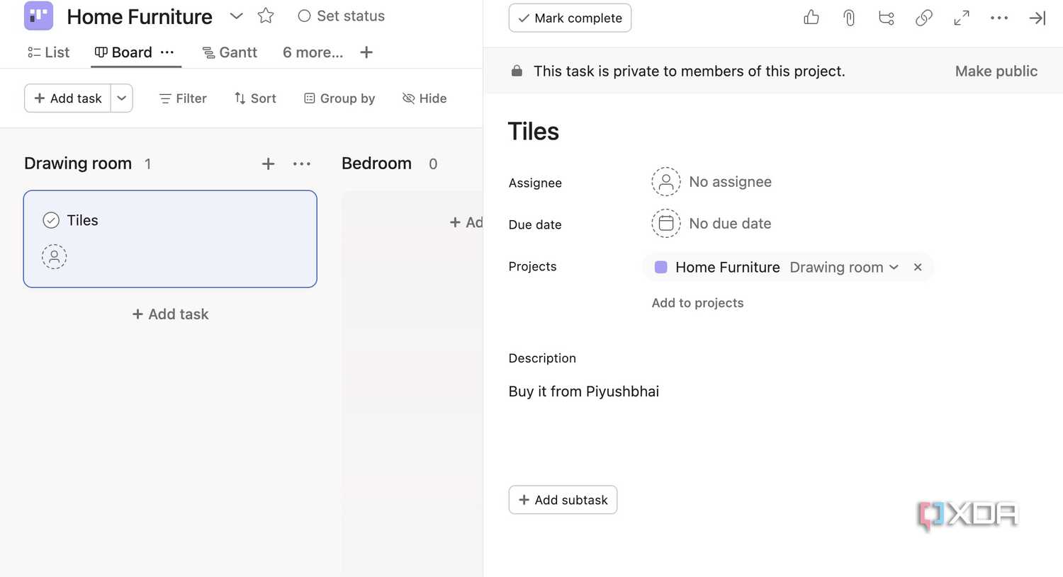 Asana task details