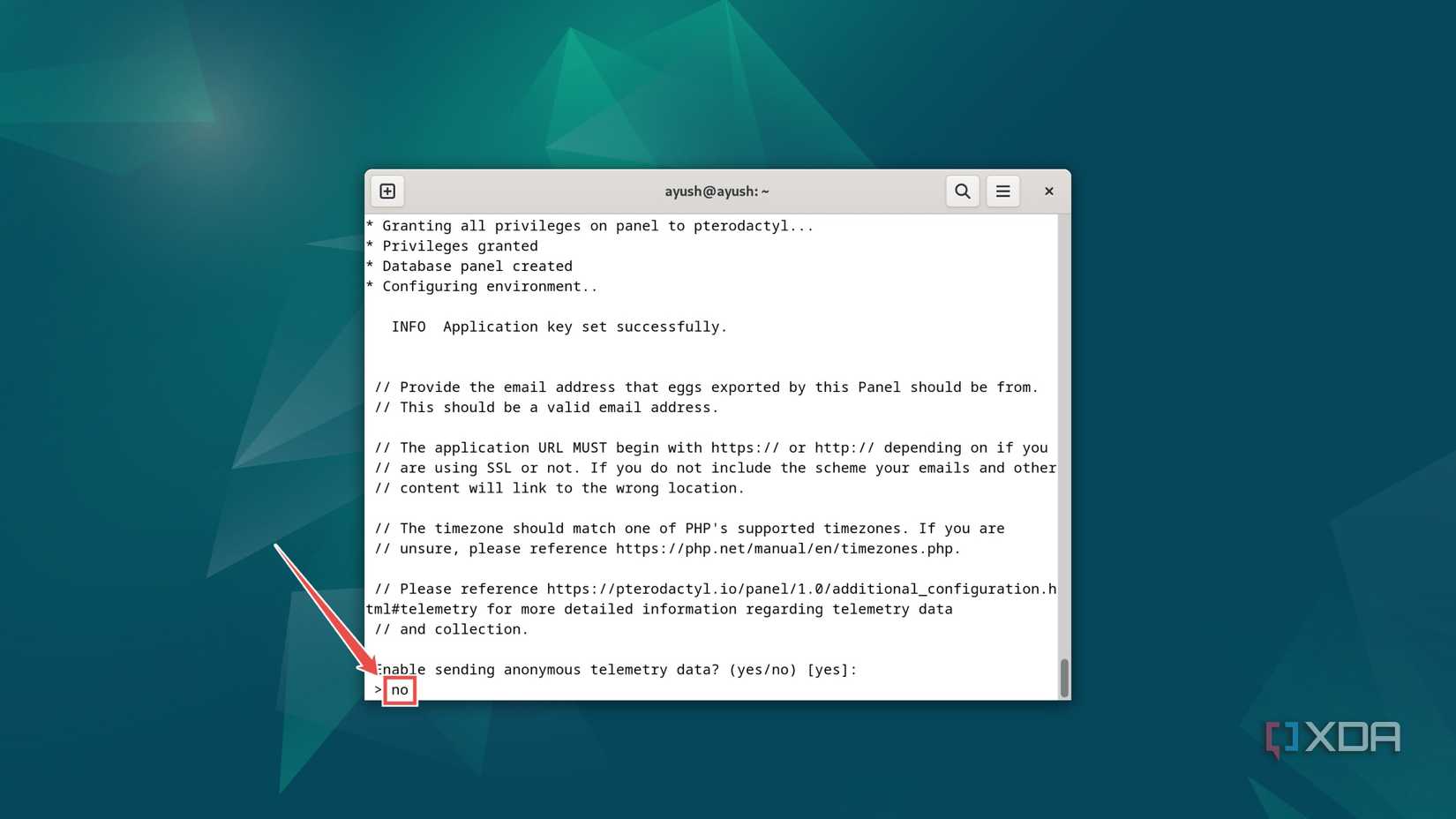 The procedure to disable telemetry in the Pterodactyl installer in Debian