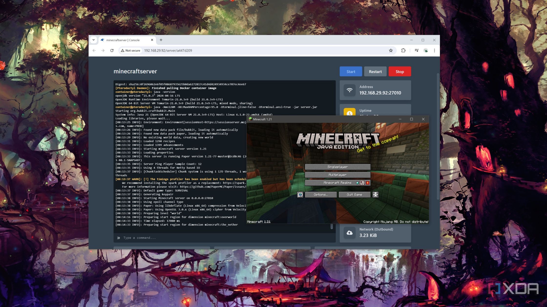Playing Minecraft on a self-hosted Pterodactyl server