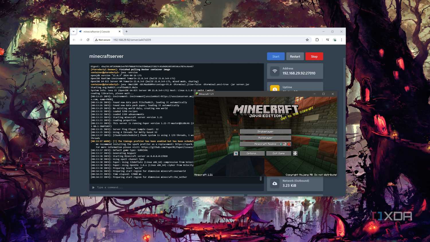 Playing Minecraft on a self-hosted Pterodactyl server