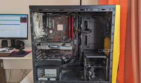 Side view of a gaming pc with the side panel removed