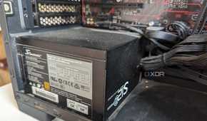 Close-up of a power supply (PSU) inside a gaming PC