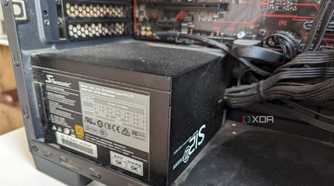 Close-up of a power supply (PSU) inside a gaming PC