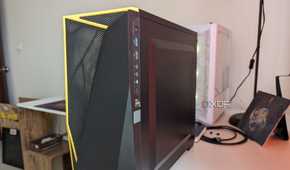 Side view of a gaming PC with a black case