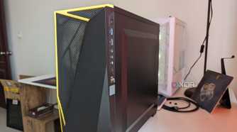 Side view of a gaming PC with a black case