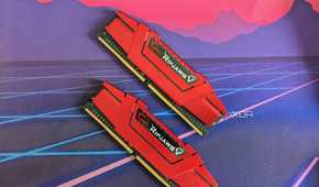 Two red sticks of G.Skill Ripjaws DDR4 RAM on a desk mat