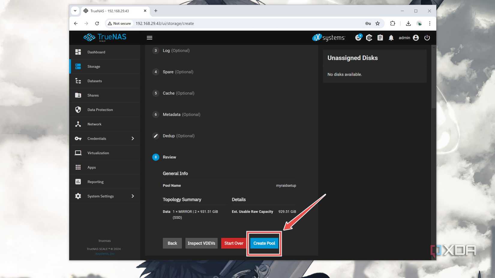 Creating a RAID pool in TrueNAS Scale