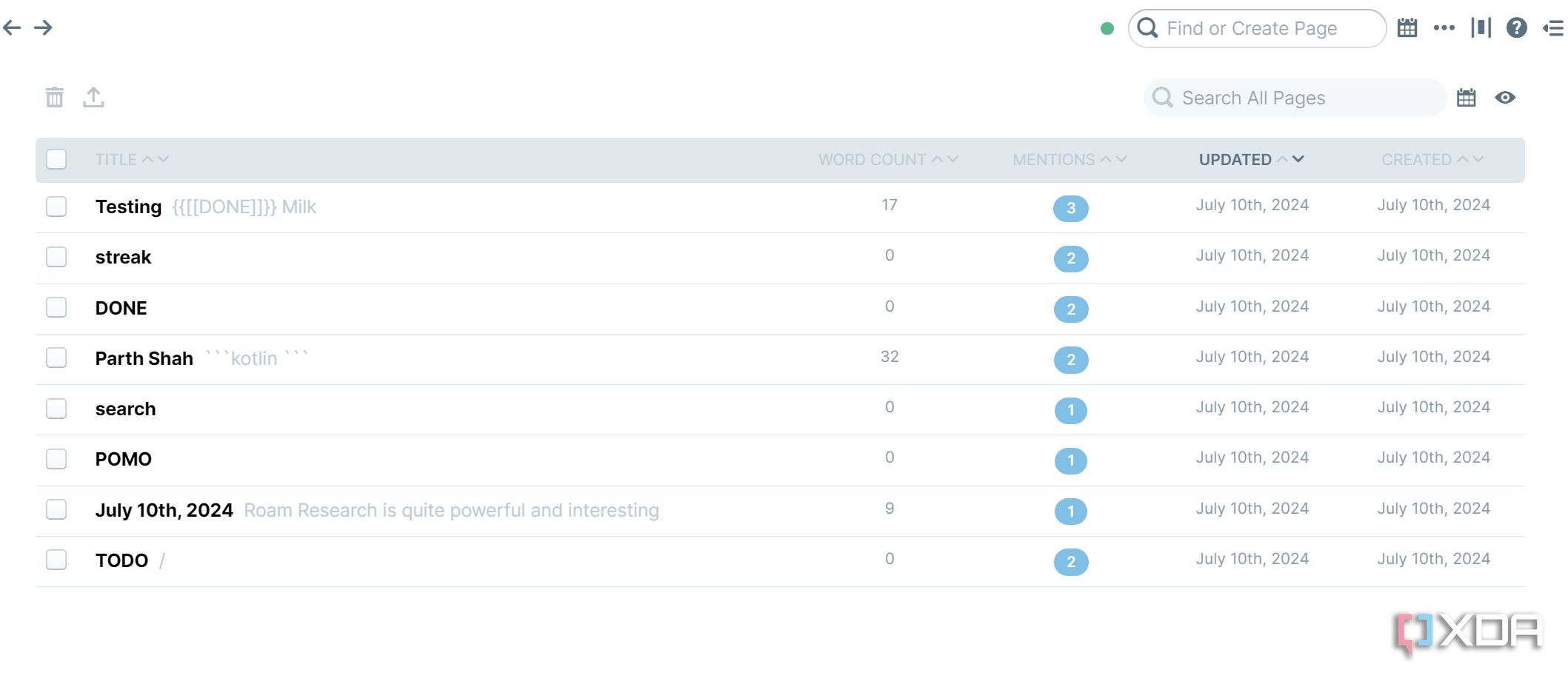 Roam Research pages