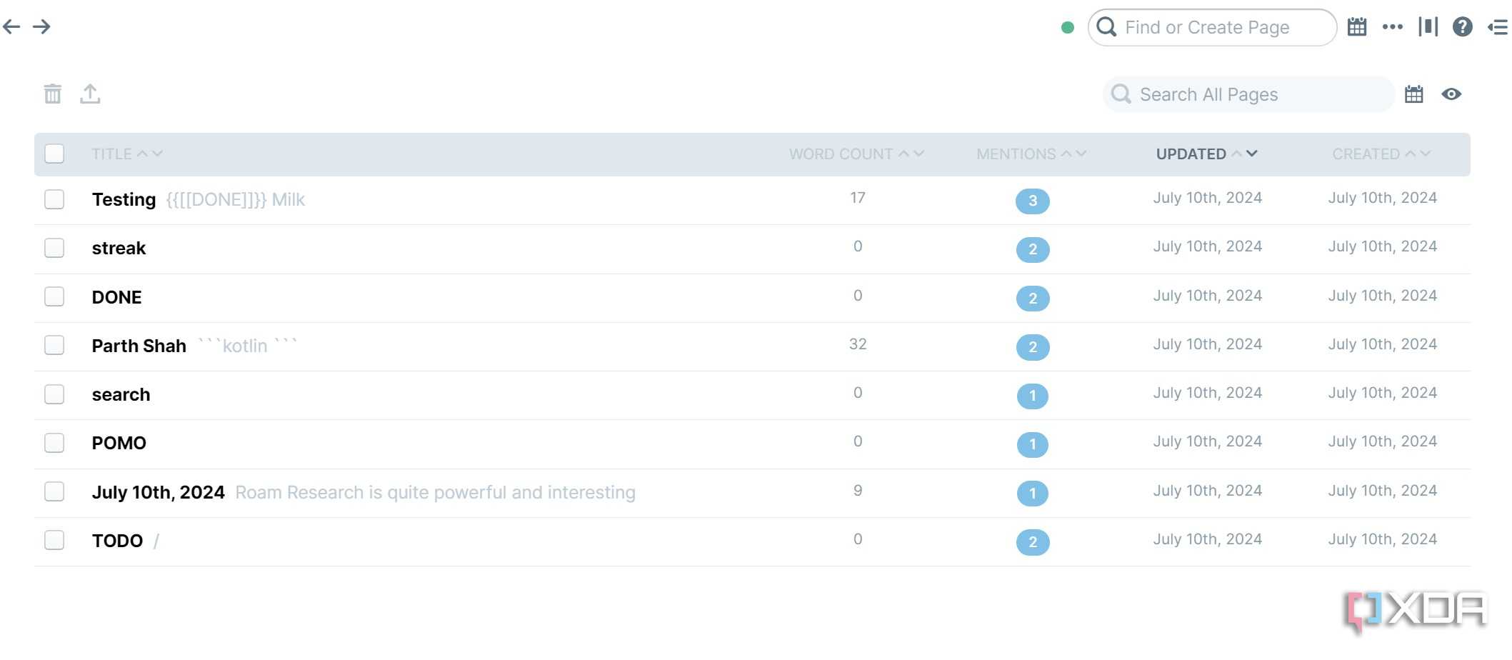 Roam Research pages