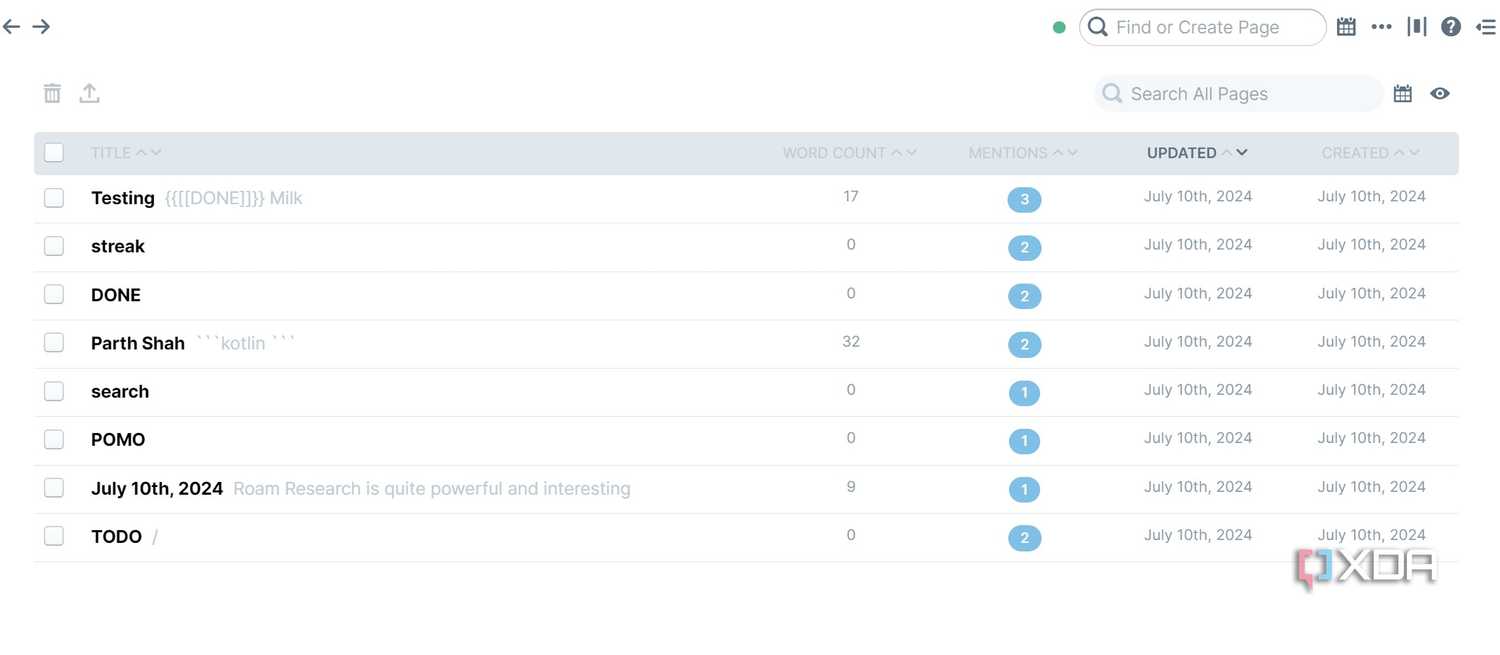 Roam Research pages