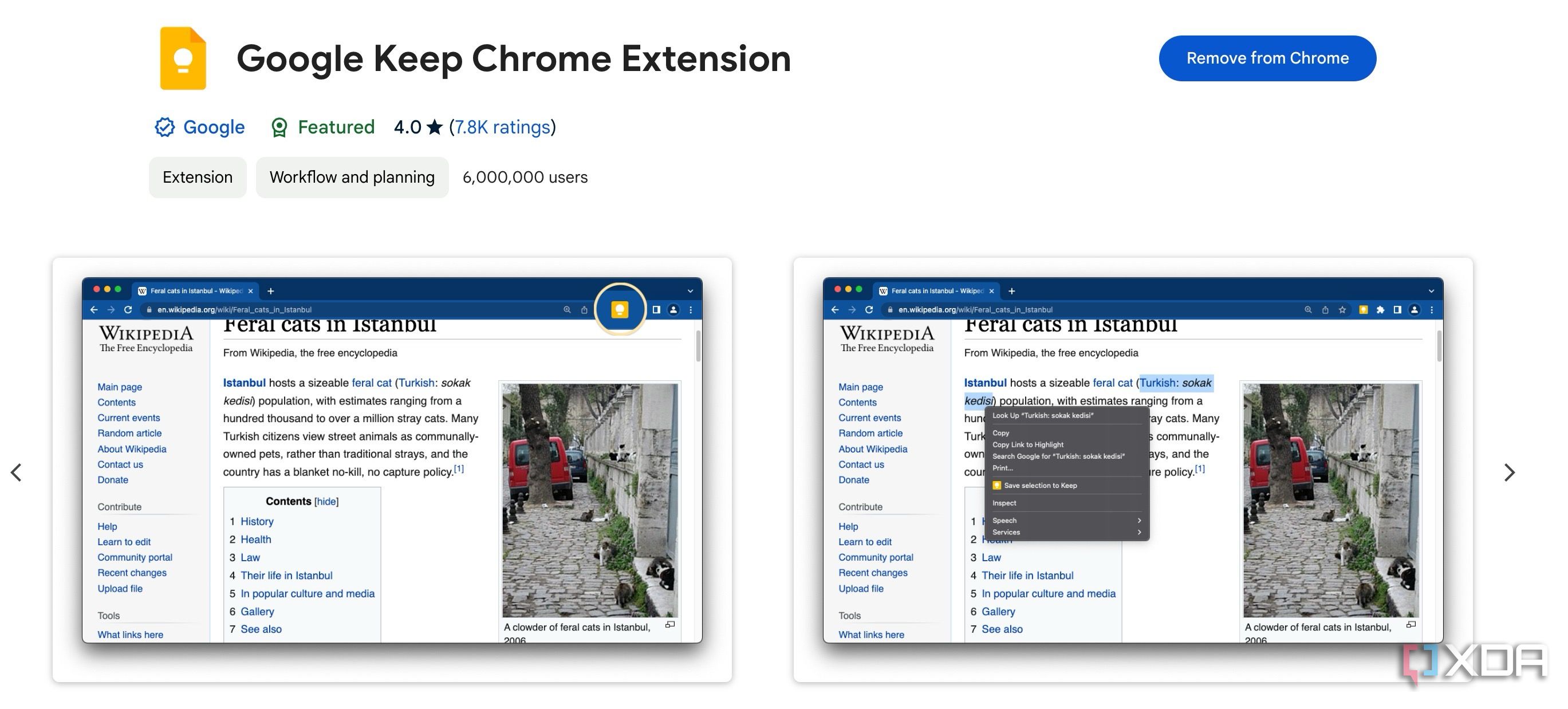 Google Keep extension