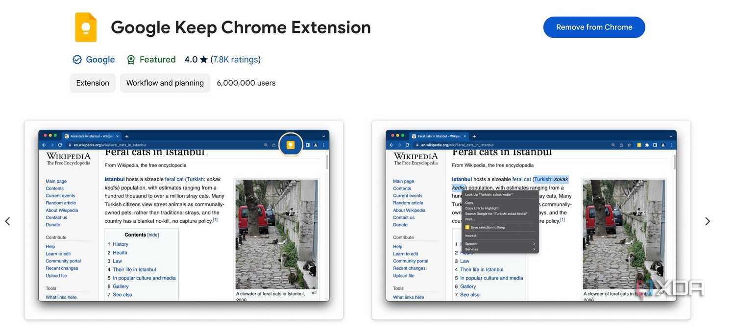 Google Keep extension