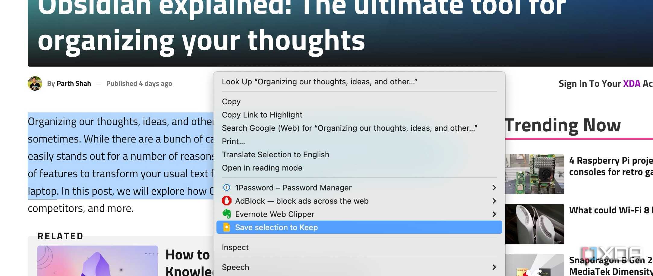 share a web article to Google Keep