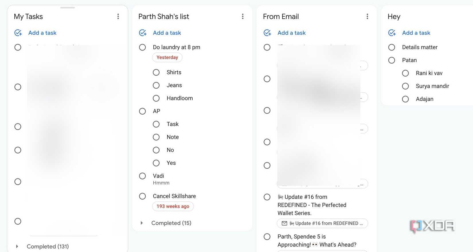 Google Tasks lists