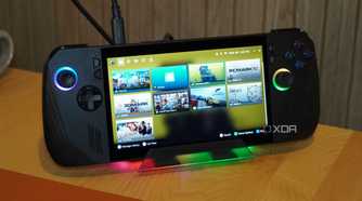 The ROG Ally X plugged into the Jsaux RGB docking station.