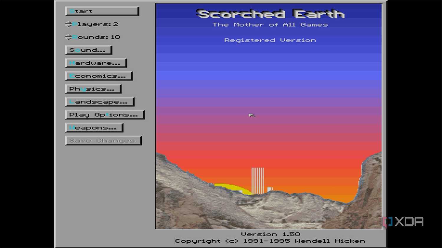 screenshot of scorched earth game