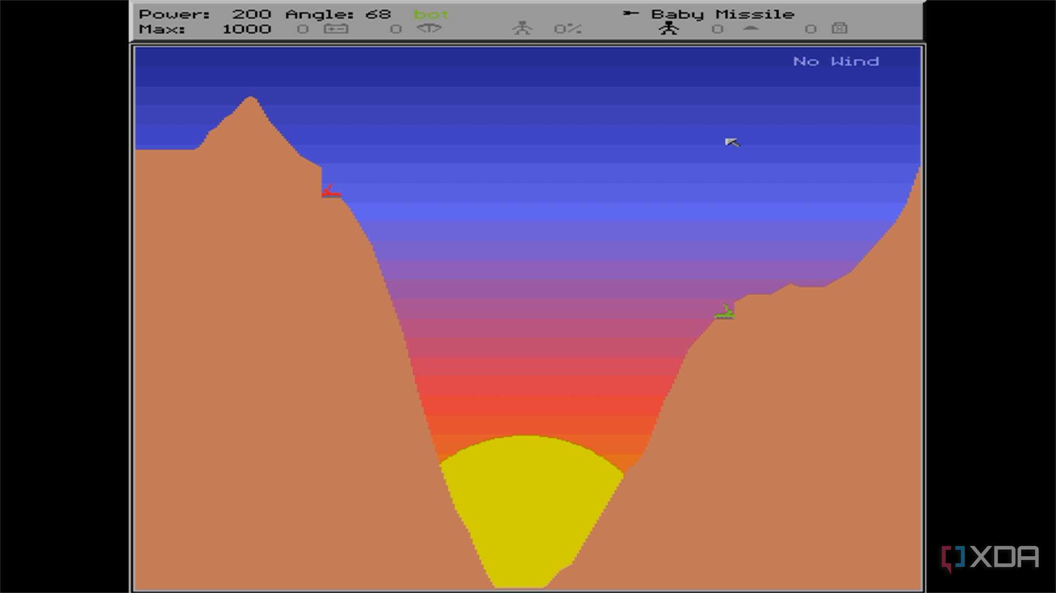 screenshot of scorched earth game showing a map