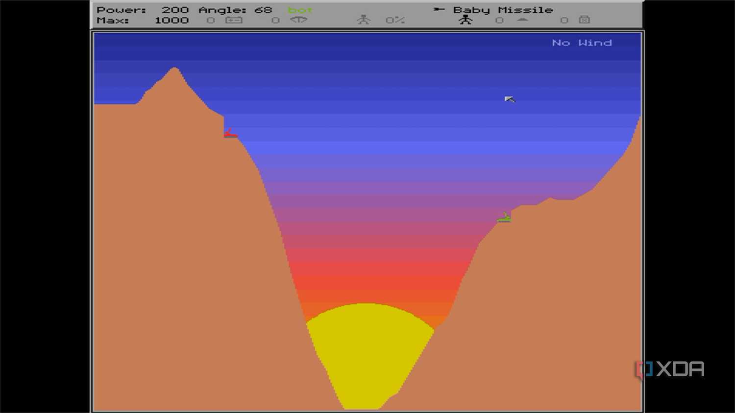 screenshot of scorched earth game showing a map