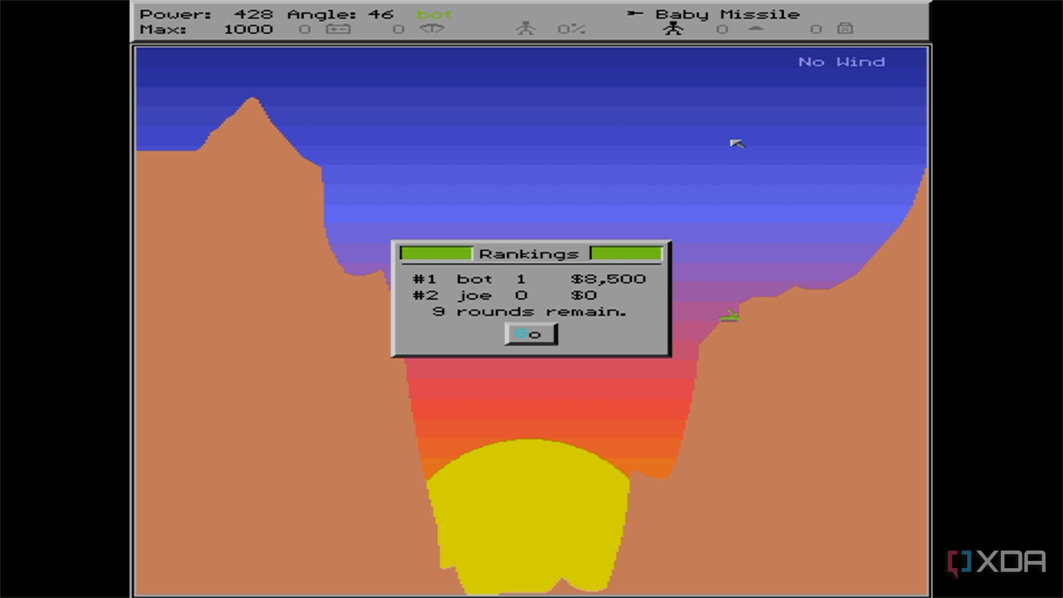 screenshot of scorched earth game