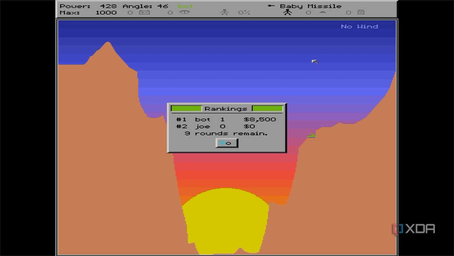 screenshot of scorched earth game