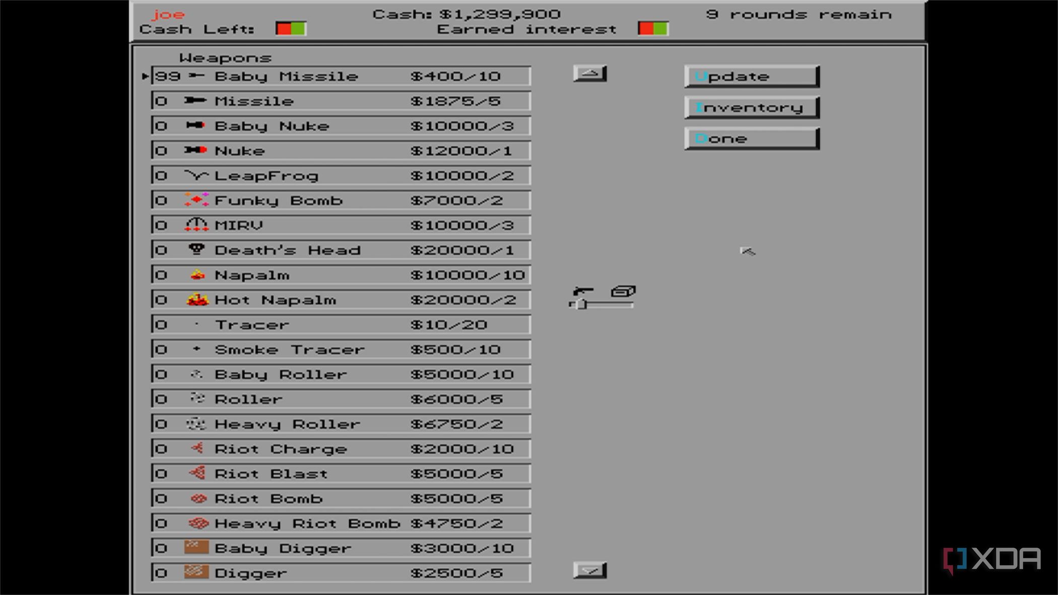 screenshot of scorched earth game