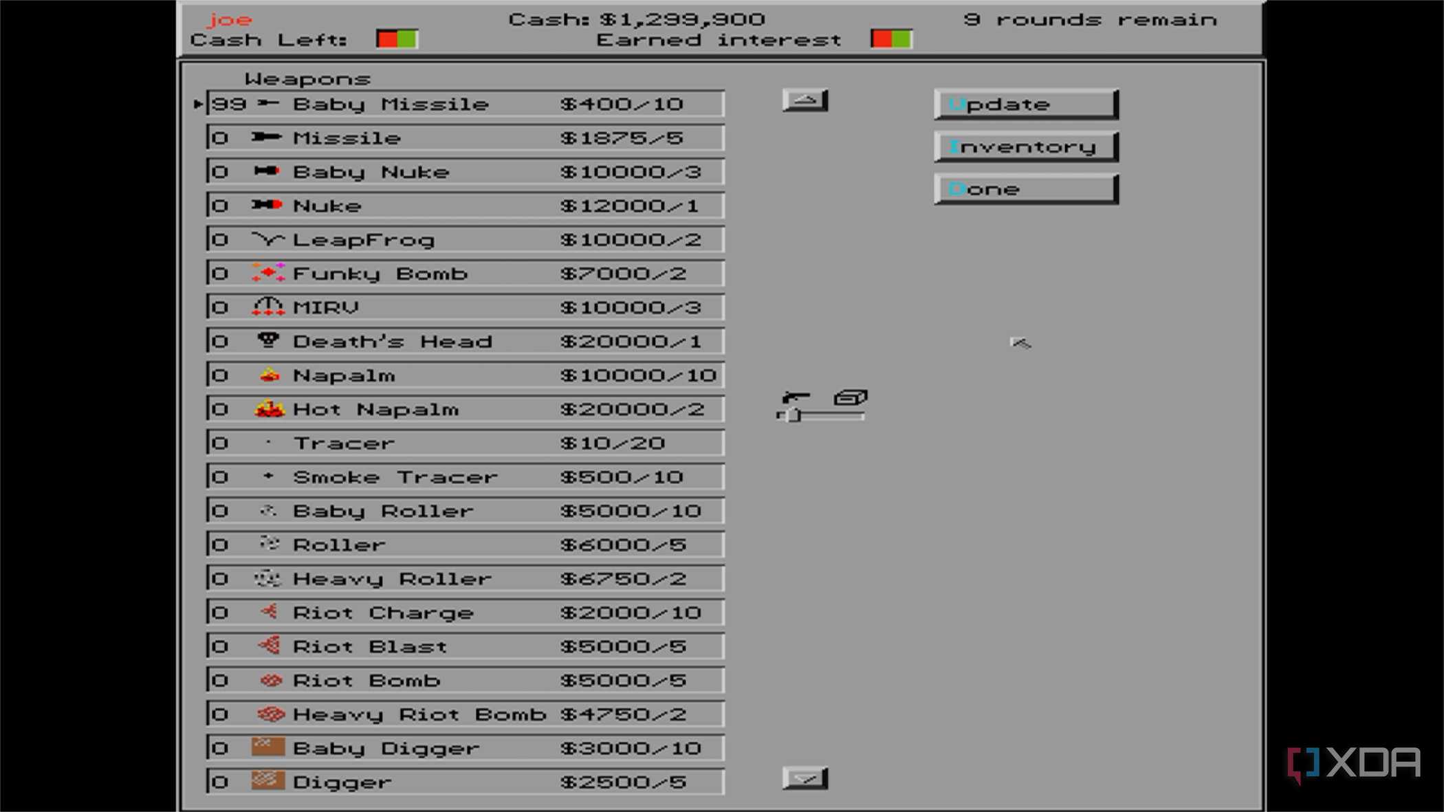 screenshot of scorched earth game